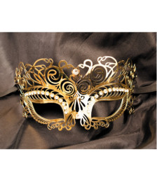 Masque vénitien Giulia rigide doré avec strass - HMJ-035B
